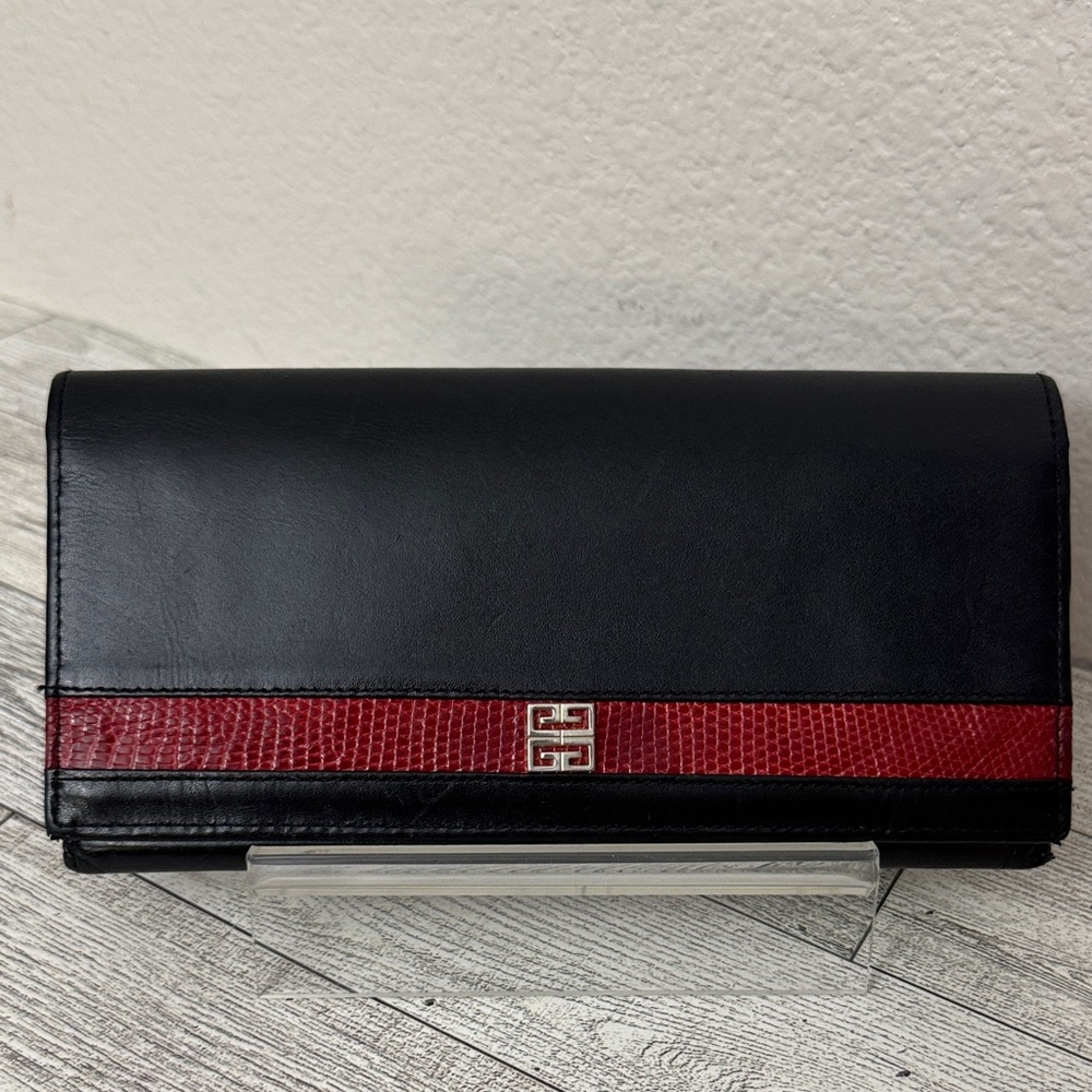 Givenchy Black Leather Wallet with Red Accent